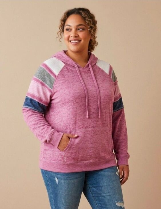 Derek Heart Tops - Derek Heart Juniors Plus Size Space-Dye Stripe Sleeve Hoodie - Size 2X